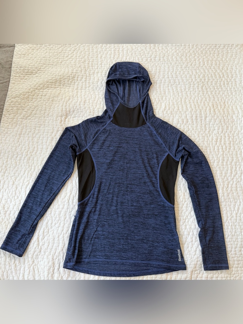Reebok Dark Blue Hooded Performance Long Sleeve Top
